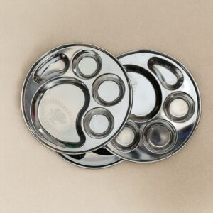 3 piece Round 5 Compartment Stainless Steel Lunch Plate Big