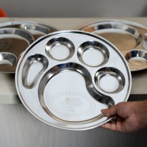 2 piece Round 5 Compartment Stainless Steel Lunch Plate Big
