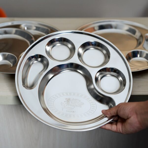 2 piece Round 5 Compartment Stainless Steel Lunch Plate Big