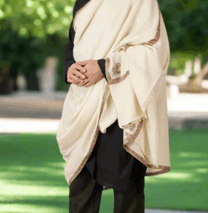 অরিজিনাল উলের শাল - সাদা কালার T